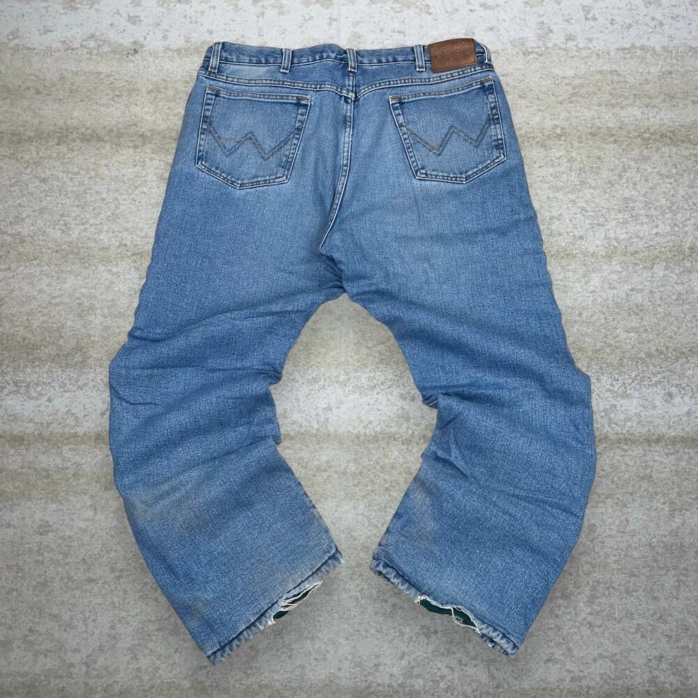 Vintage 90s Wrangler Jeans 38x30 Baggy Wide Leg Fit Light Wash Denim